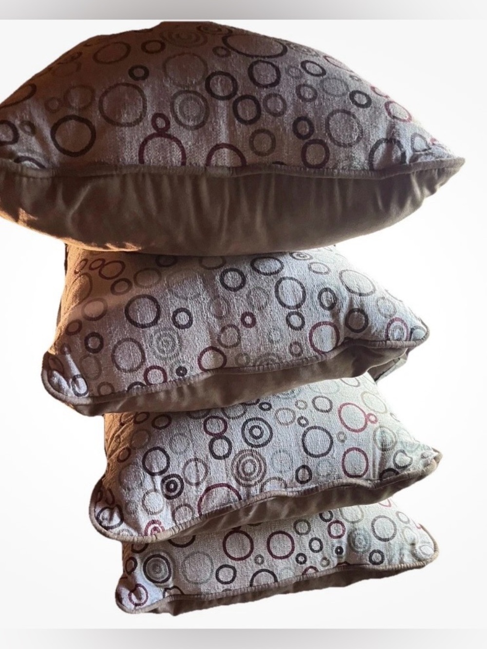 Set of 4 Chenille Circle Throw Pillows Beige Peach 16x16 Boho Accent Decor